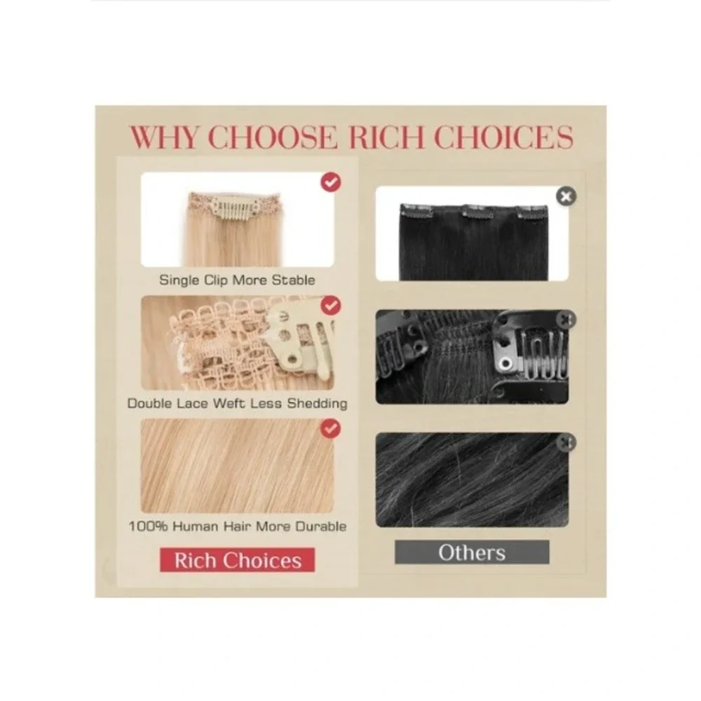 Rich Choices 16 Inch Remy Human Hair Clip In Extensions 6 Pcs Champagne Blonde